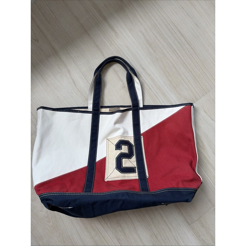 Vintage LL Bean Boat & Tote Canvas Open Top Bag Red White Blue Limited Edition